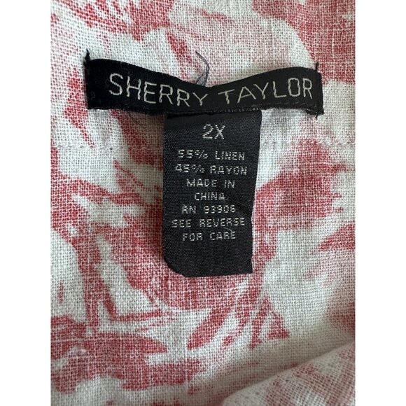 Sherry Taylor Shirt Womens 2X Linen Blend Floral 3/4 Sleeve Button Boho Cottage - Picture 5 of 9